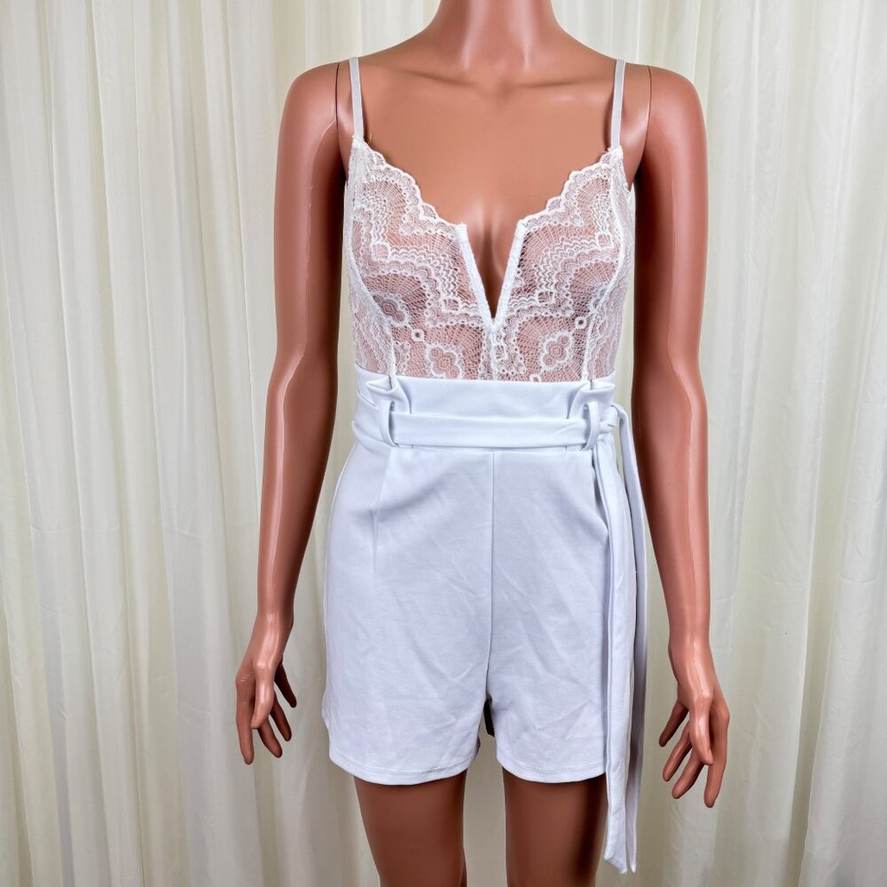 Women's Shop17 Lace Accent Romper Size Medium White - Picture 9 of 14